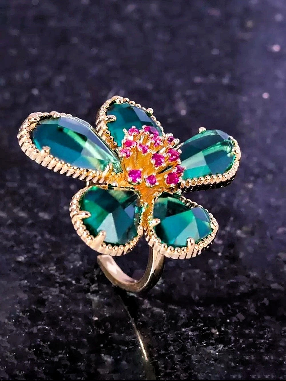 Green Floral Statement Ring